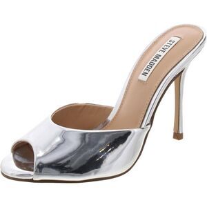 Steve Madden Womens PRIYA Silver Pumps Peep toe Sleek Mule Sandals New